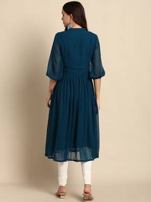 Teal woven chiffon kurtas-and-kurtis 4