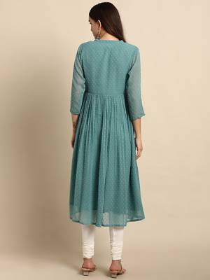 Green woven chiffon kurtas-and-kurtis 4