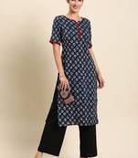 Blue printed rayon kurtas-and-kurtis