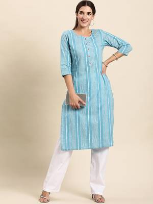 Blue printed cotton kurtas-and-kurtis 1
