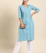 Blue printed cotton kurtas-and-kurtis