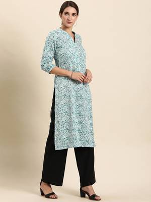 Sky-blue printed rayon kurtas-and-kurtis 3