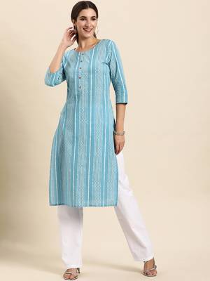 Blue printed cotton kurtas-and-kurtis 2
