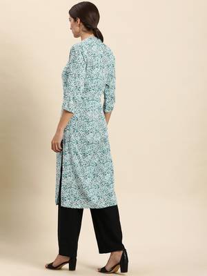Sky-blue printed rayon kurtas-and-kurtis 4
