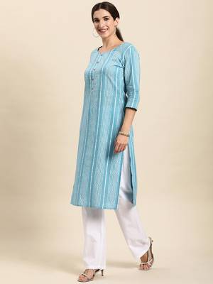 Blue printed cotton kurtas-and-kurtis 3