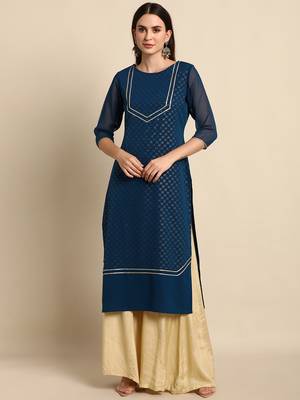 Teal printed crepe kurtas-and-kurtis 1
