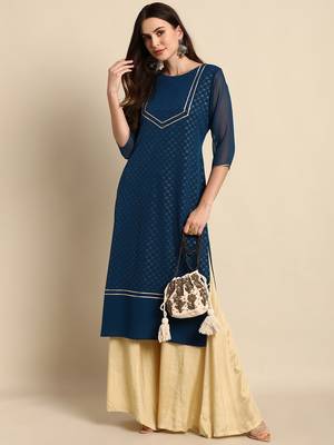 Teal printed crepe kurtas-and-kurtis 2