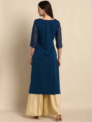 Teal printed crepe kurtas-and-kurtis 4