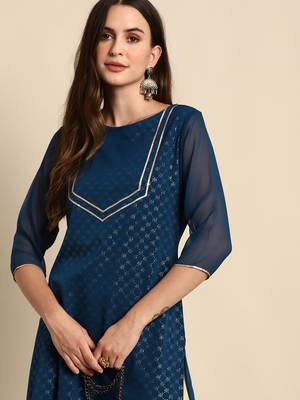 Teal printed crepe kurtas-and-kurtis 5