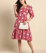 Red printed cotton long-dresses