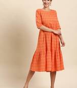 Orange woven cotton long-dresses