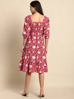 Red printed cotton long-dresses 4