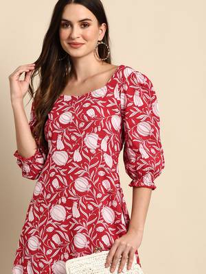 Red printed cotton long-dresses 5
