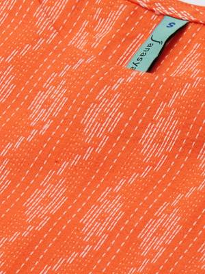 Orange woven cotton long-dresses 5