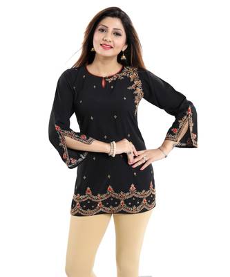 Gracefully Black Alluring Indian Designer Short Kurti Tunic 4