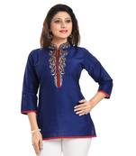 Regal Affair Royal Blue Raw Silk Short Tunic Top with Gold Thread work