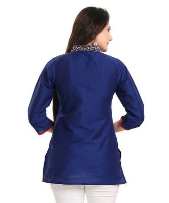 Regal Affair Royal Blue Raw Silk Short Tunic Top with Gold Thread work 2