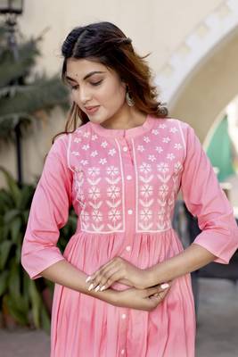 Peach Embroidered Rayon Front Slit Kurti 5