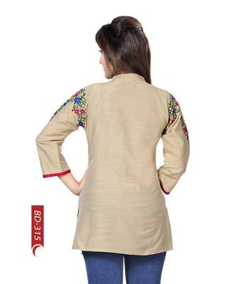 Beautilicious Beige Short Tunic Top for Women with Multi-coloured Embroidery 3