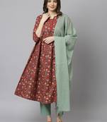 Janasya Red floral print cotton salwar