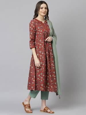 Janasya Red floral print cotton salwar 3