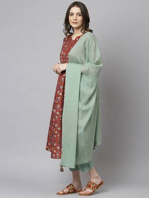Janasya Red floral print cotton salwar 4