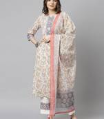 Janasya White embroidered cotton salwar