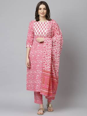 Pink floral print cotton salwar 1