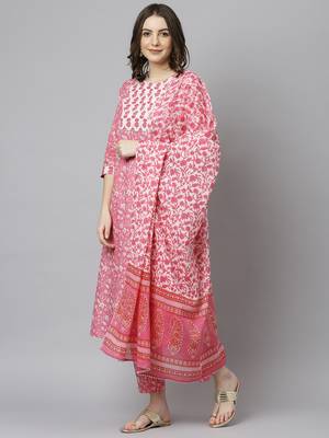 Pink floral print cotton salwar 4