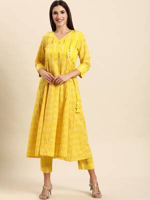 Yellow block print cotton salwar 1
