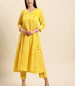 Yellow block print cotton salwar