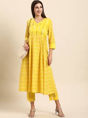 Yellow block print cotton salwar 2