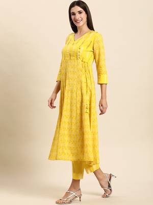 Yellow block print cotton salwar 3
