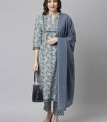 Janasya Grey floral print cotton salwar