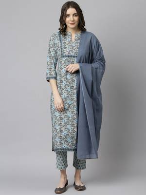 Janasya Grey floral print cotton salwar 2