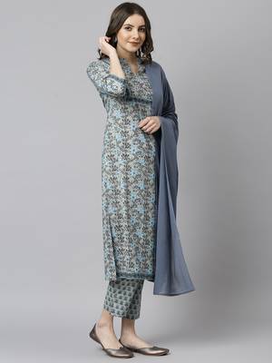 Janasya Grey floral print cotton salwar 3