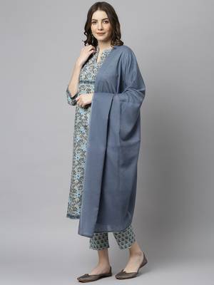 Janasya Grey floral print cotton salwar 4