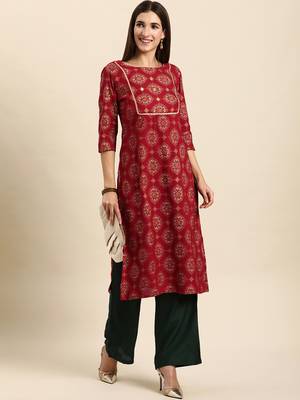 Maroon geometric print rayon salwar 1