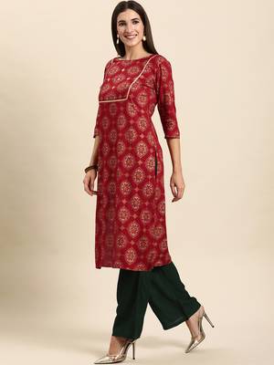 Maroon geometric print rayon salwar 3