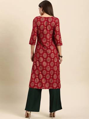 Maroon geometric print rayon salwar 4