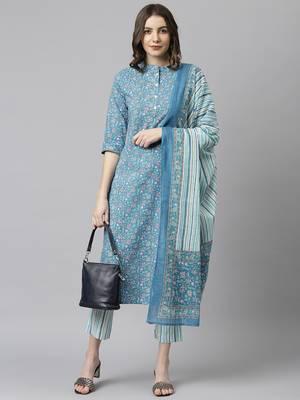 Blue floral print cotton salwar 1
