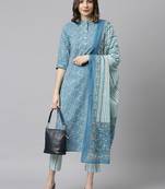 Blue floral print cotton salwar