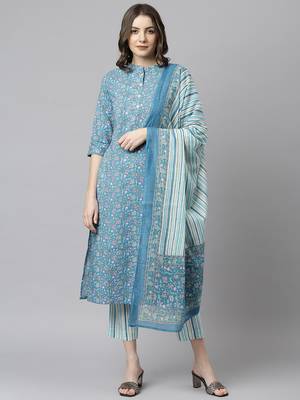 Blue floral print cotton salwar 2