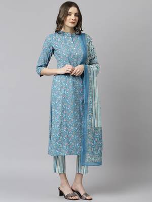 Blue floral print cotton salwar 3