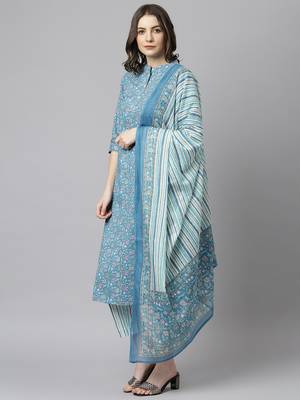Blue floral print cotton salwar 4