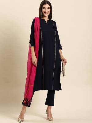 Janasya Navy-blue plain crepe salwar 1