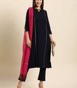 Janasya Navy-blue plain crepe salwar