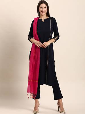 Janasya Navy-blue plain crepe salwar 2