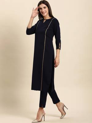 Janasya Navy-blue plain crepe salwar 3