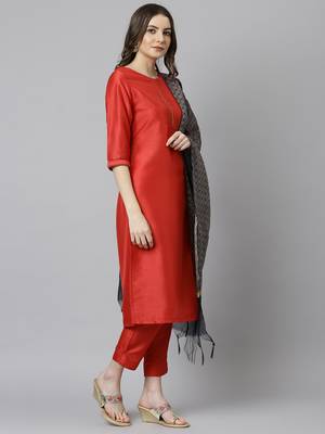 Red plain silk salwar 3